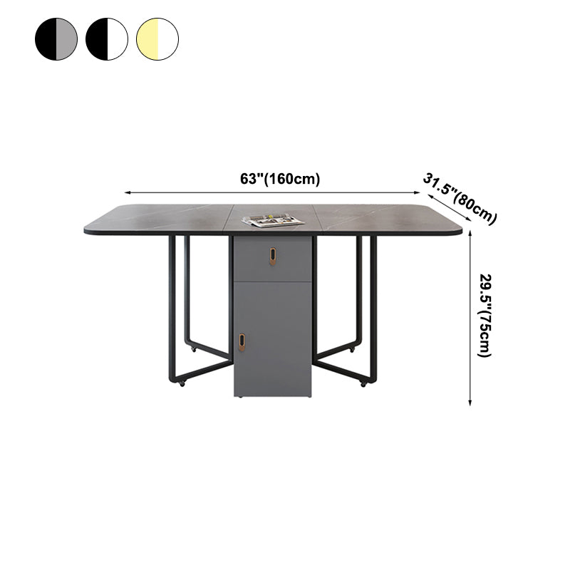 Moderne stijl rechthoek eettafel gesinterde stenen drop-blad eettafel