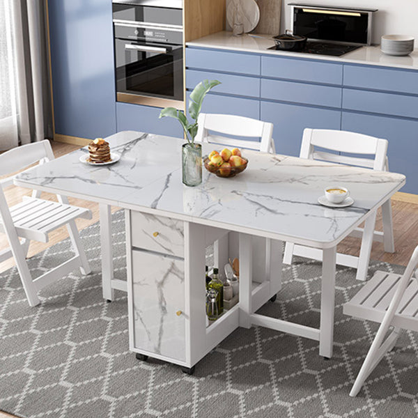 Modern White Dining Table Sintered Stone Drop-Leaf Dining Table for Home Use