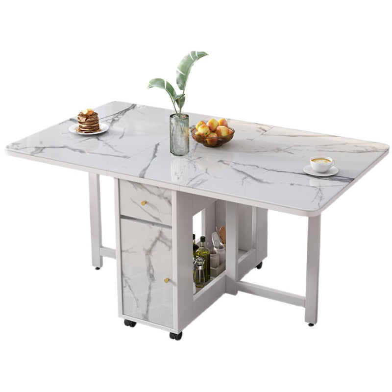 Modern White Dining Table Sintered Stone Drop-Leaf Dining Table for Home Use
