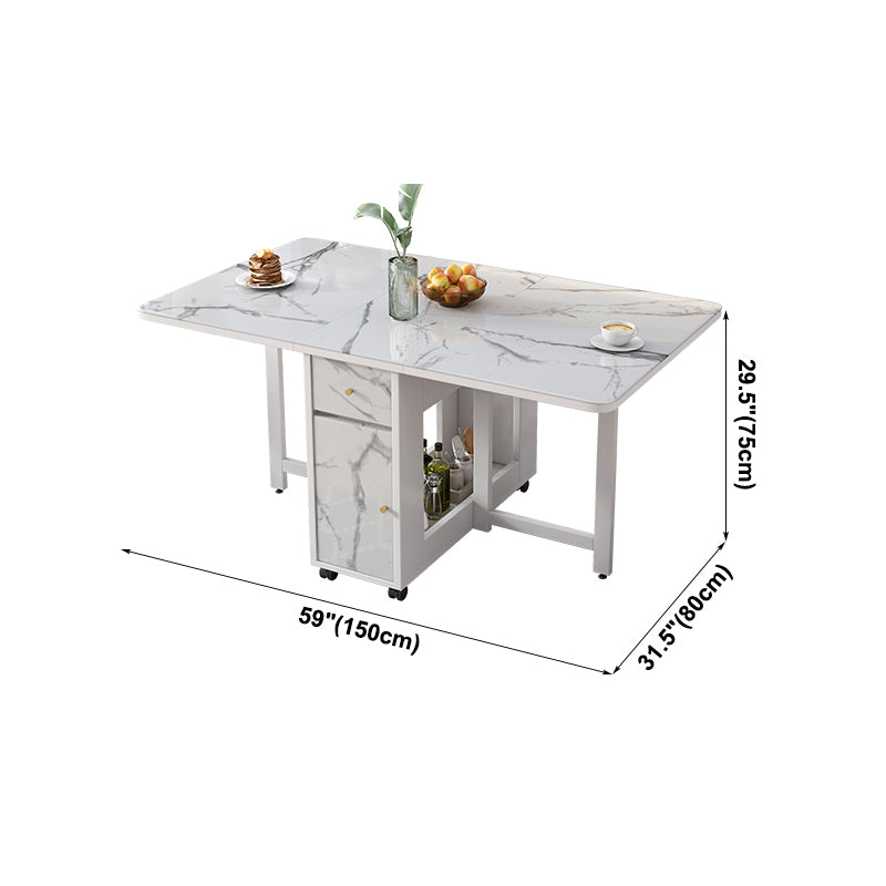 Modern White Dining Table Sintered Stone Drop-Leaf Dining Table for Home Use