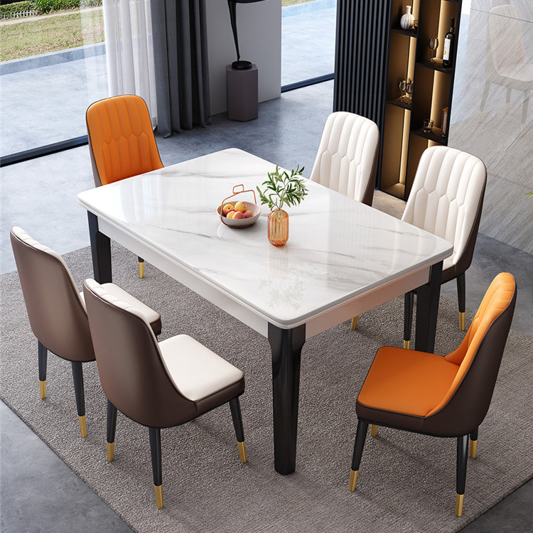 Mesa de comedor de piedra sinterizada de mediados de siglo, mesa rectangular con base de 4 patas para el hogar
