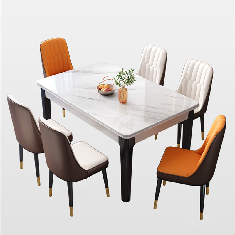 Mesa de comedor de piedra sinterizada de mediados de siglo, mesa rectangular con base de 4 patas para el hogar