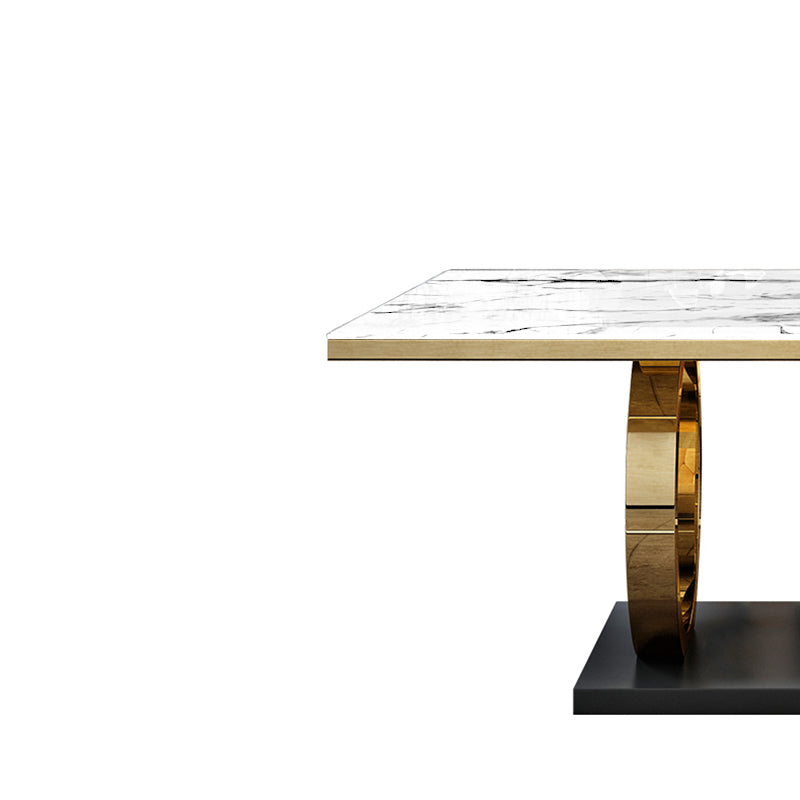 Mesa de comedor de mármol de estilo de lujo, mesa rectangular con base de caballete para el hogar