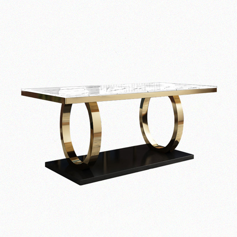 Mesa de comedor de mármol de estilo de lujo, mesa rectangular con base de caballete para el hogar