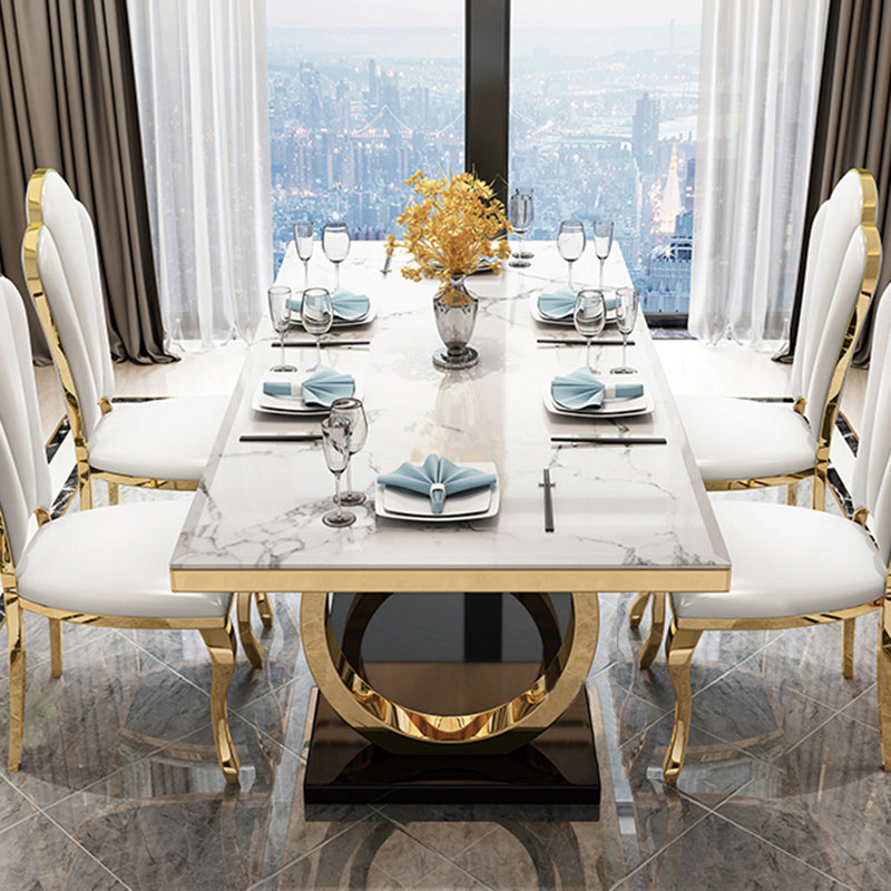 Mesa de comedor de mármol de estilo de lujo, mesa rectangular con base de caballete para el hogar