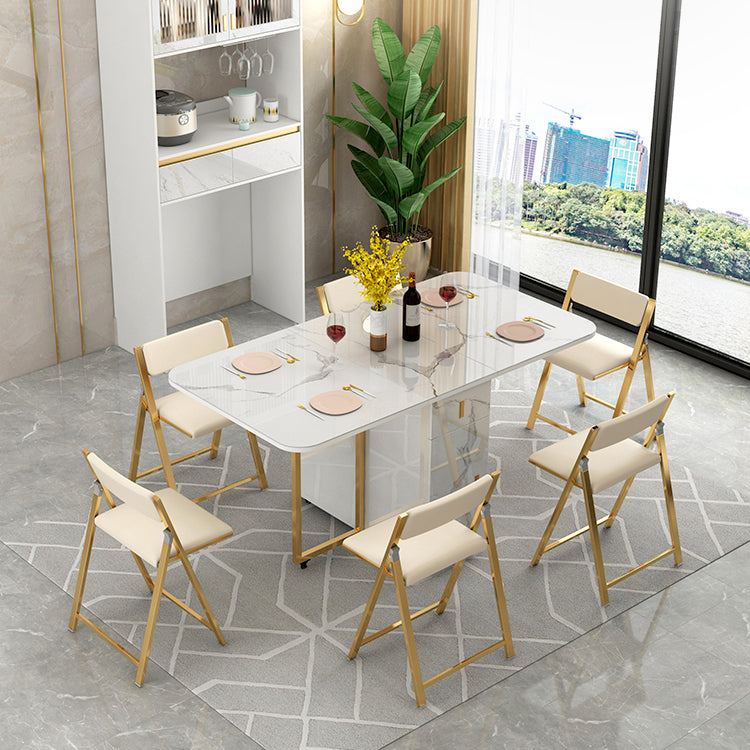 Modern Style White Dining Table Sintered Stone Drop-Leaf Dining Table for Home Use