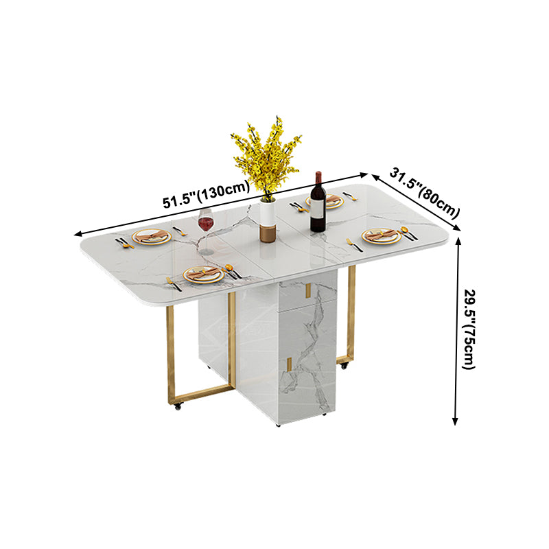 Modern Style White Dining Table Sintered Stone Drop-Leaf Dining Table for Home Use