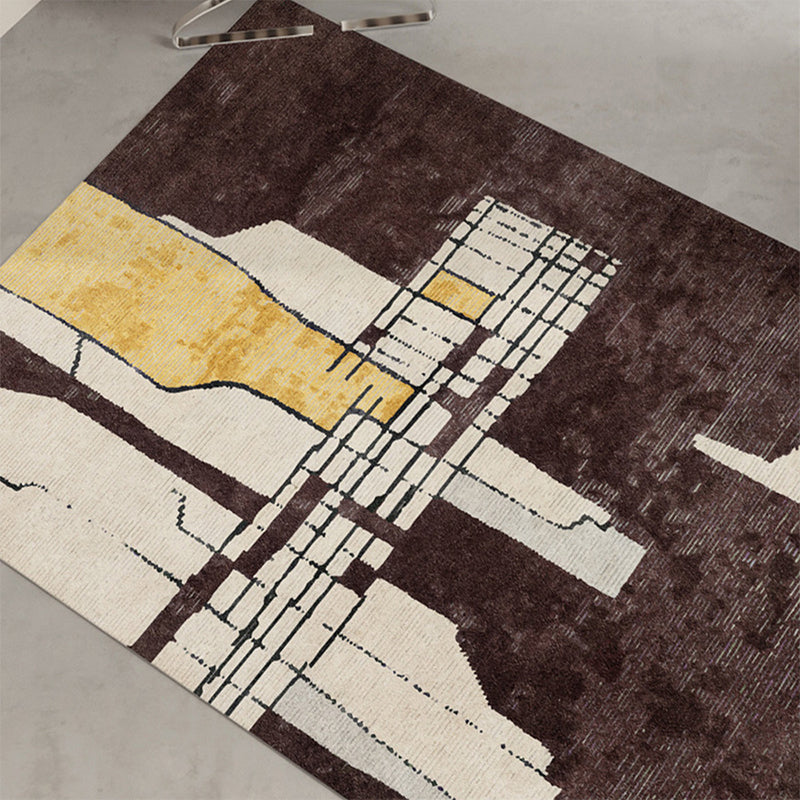 Modern gebied tapijt funky bruin tapijt woonkamer wasbaar polyester tapijt met niet-slip rug