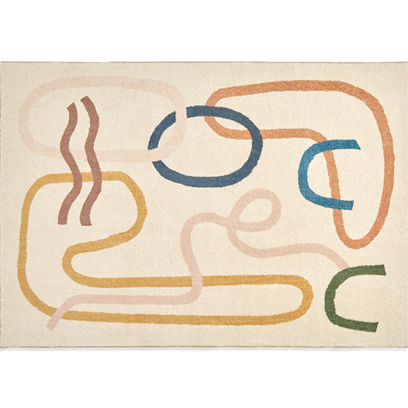 Beige abstract curve tapijt polyester modern tapijt waswastisch tapijt voor woonkamer
