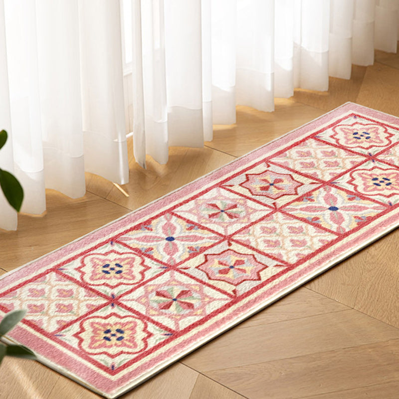 Roze bloem tapijten polyester Noordse vloerkleed niet-slip achterste tapijt voor huisdecoratie