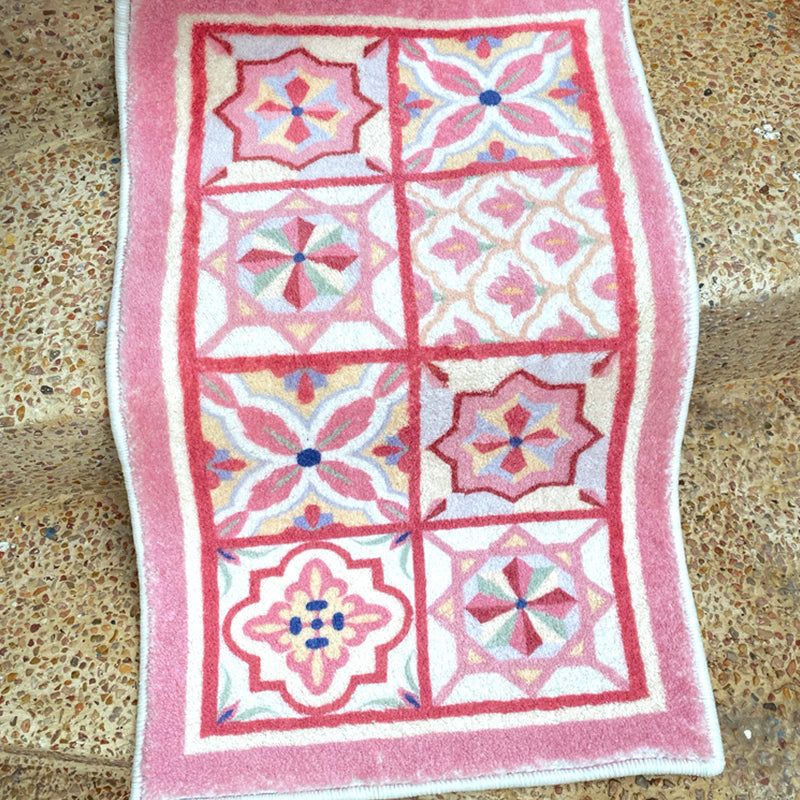 Roze bloem tapijten polyester Noordse vloerkleed niet-slip achterste tapijt voor huisdecoratie