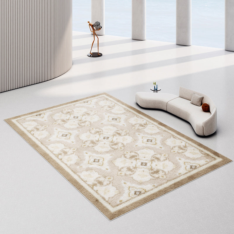 Modern Drawing Room Area Rug Khaki Polyester Area Carpet Non-Slip Backing Area Rug