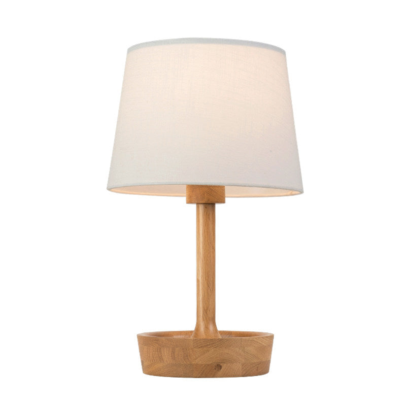 Cone Shade stoffen taaklamp modern 1 lamp vlas/wit leeslamp, ronde beige houten voet