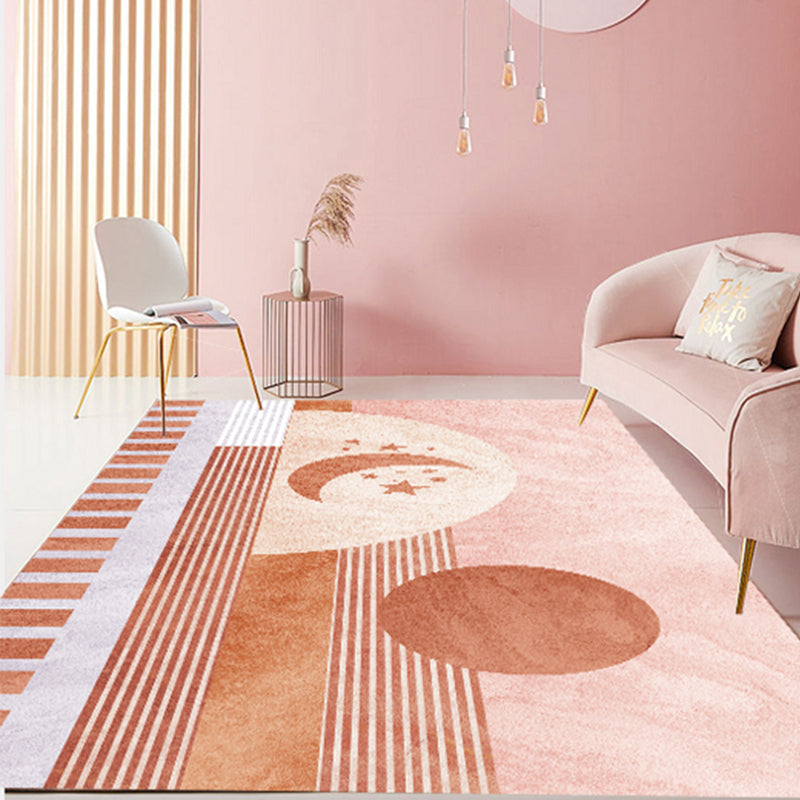 Roze modern tapijten polyester gestreepte binnenkapperd wasbaar tapijt voor woningdecoratie