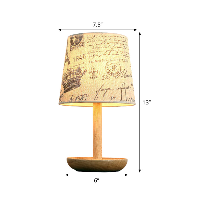 Iluminación de tareas de sombra cónica de tela contemporánea 1 lámpara de lectura de la cabeza en madera para estudio