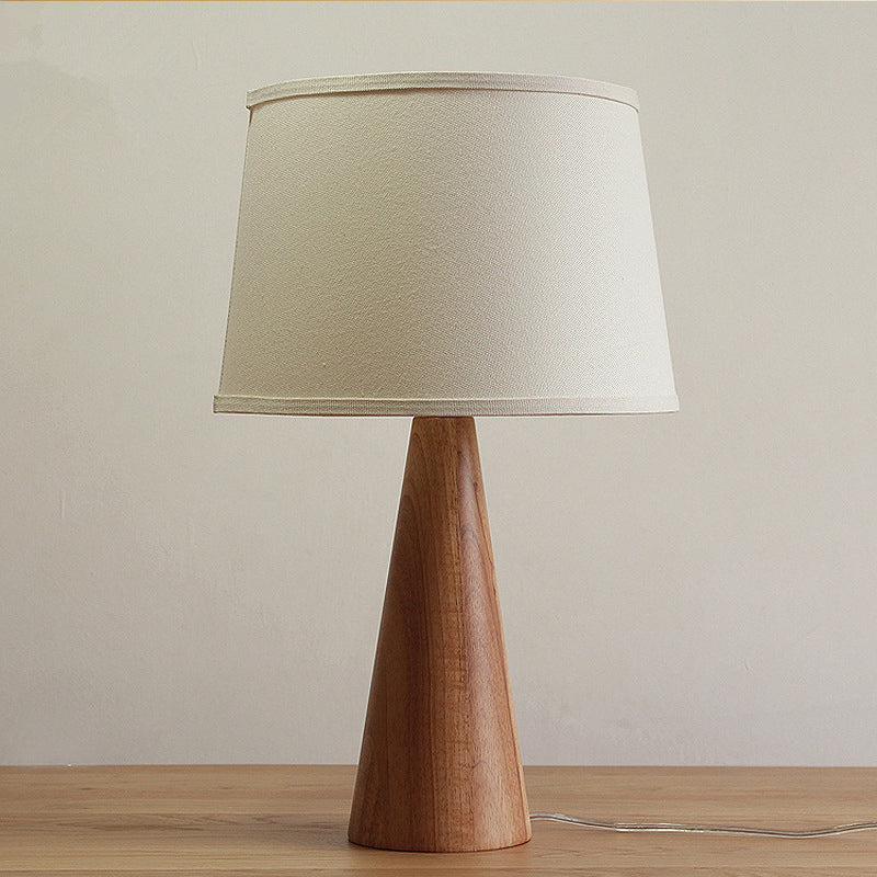 Tavolo da tessuto ombreggiato luce moderna 1 lampada da comodino bianco, base marrone conica