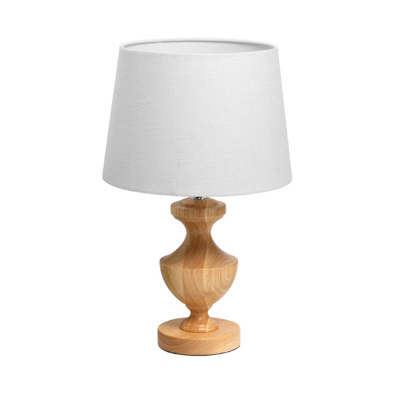 Lámpara de mesita de noche de forma de urna Luz de lectura de madera moderna 1 en beige con sombra de tela