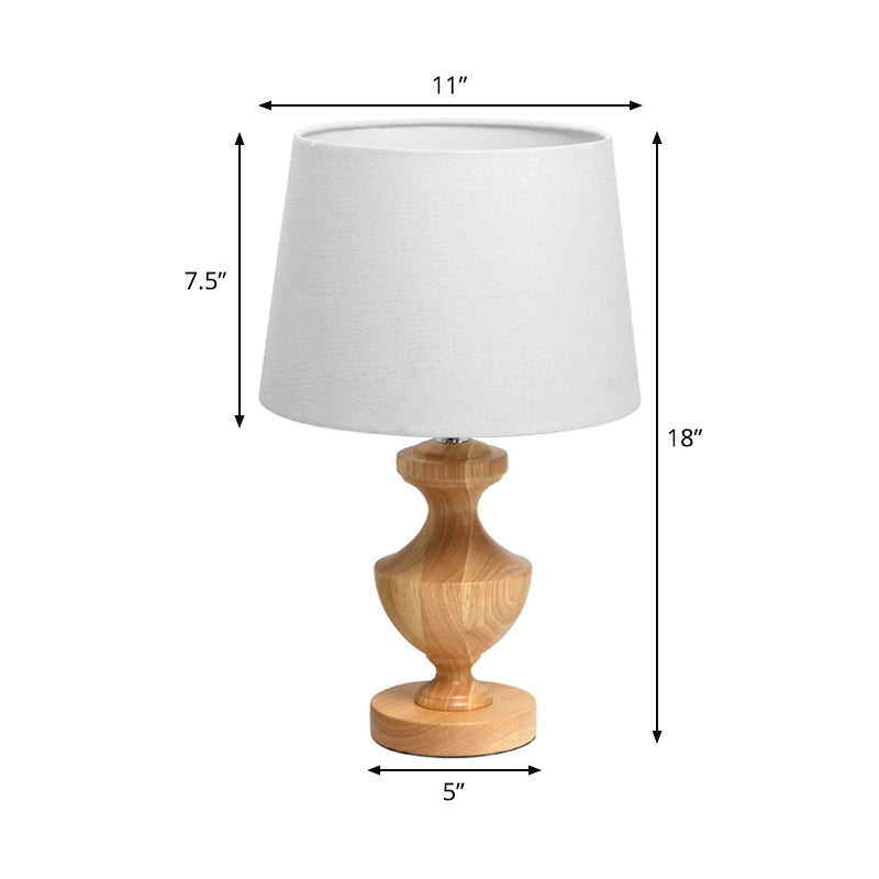 Lámpara de mesita de noche de forma de urna Luz de lectura de madera moderna 1 en beige con sombra de tela