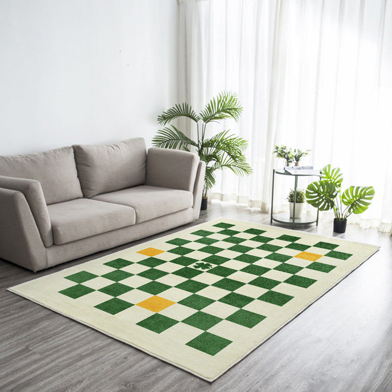 Green Modern Rug Polyester Grid Area Rug Stain Resistant Rug for Living Room