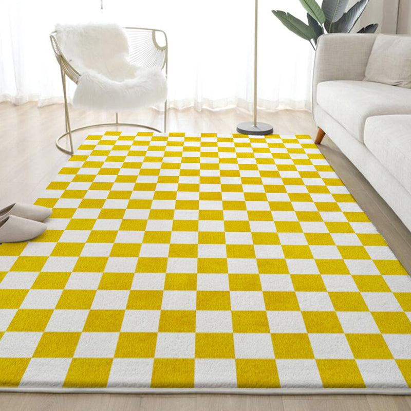 Green Modern Rug Polyester Grid Area Rug Stain Resistant Rug for Living Room