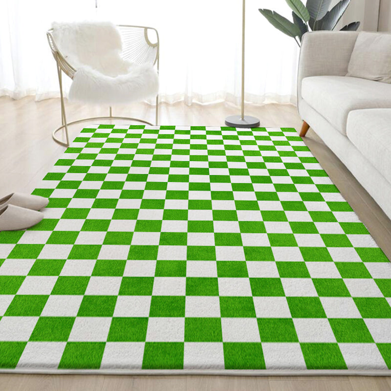 Green Modern Rug Polyester Grid Area Rug Stain Resistant Rug for Living Room