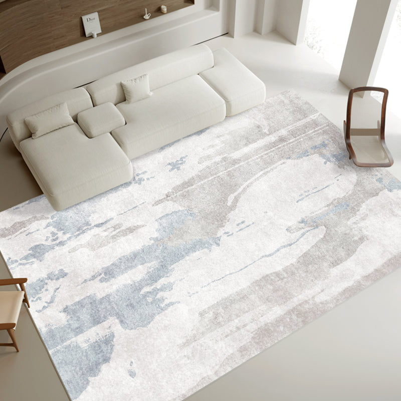 White Modern Carpet Abstract Pattern Polyester Area Rug Stain Resistant Rug for Drawing Room