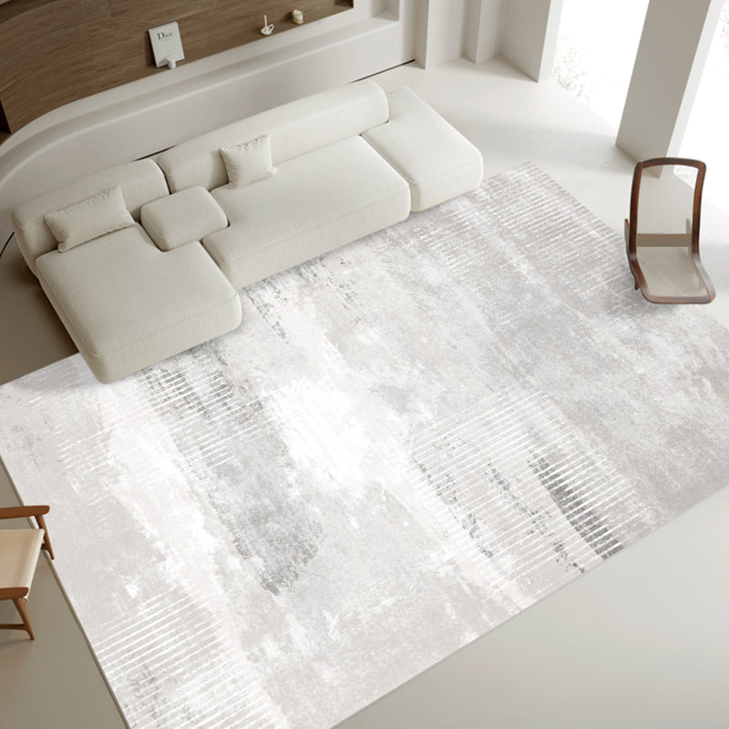 White Modern Carpet Abstract Pattern Polyester Area Rug Stain Resistant Rug for Drawing Room