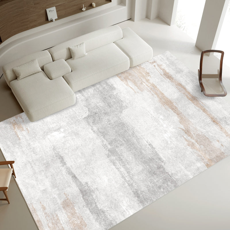 White Modern Carpet Abstract Pattern Polyester Area Rug Stain Resistant Rug for Drawing Room
