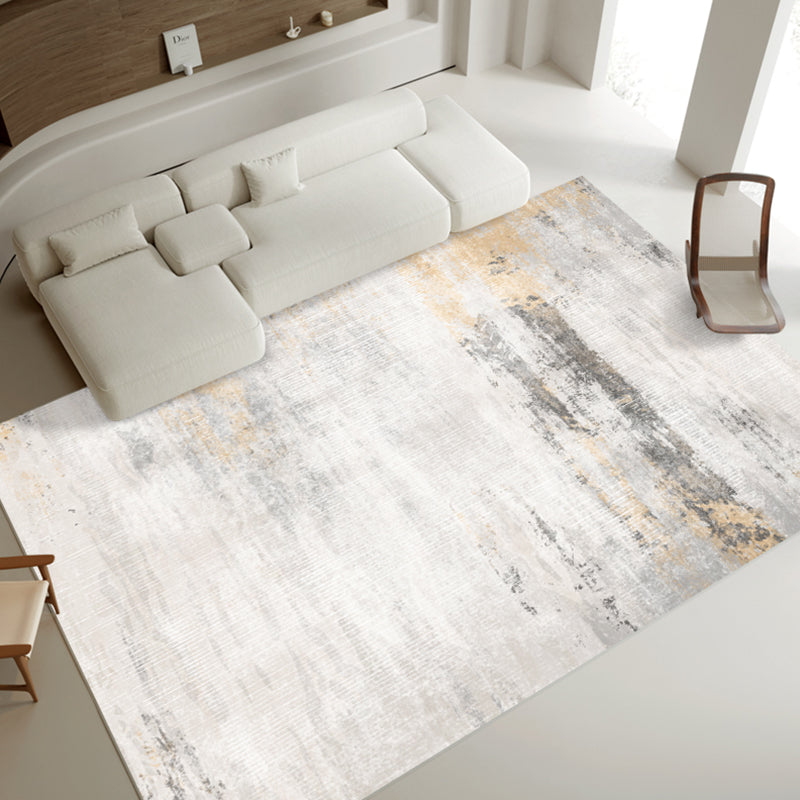 White Modern Carpet Abstract Pattern Polyester Area Rug Stain Resistant Rug for Drawing Room