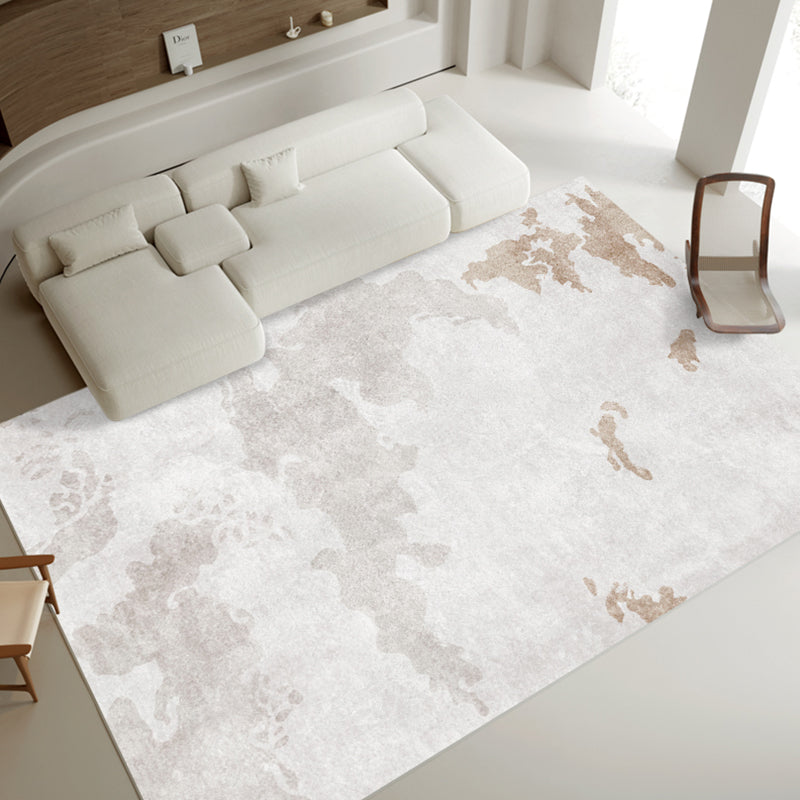 White Modern Carpet Abstract Pattern Polyester Area Rug Stain Resistant Rug for Drawing Room