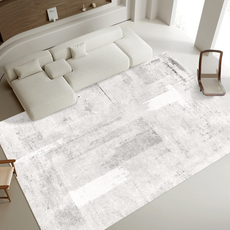 White Modern Carpet Abstract Pattern Polyester Area Rug Stain Resistant Rug for Drawing Room
