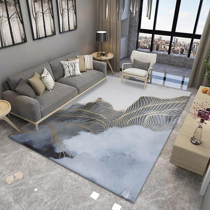 Grijs modern tapijt abstract print polyester gebied tapijt anti-slip gemakkelijke tapijten voor salon