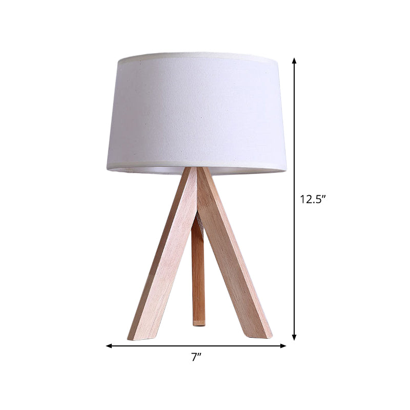 Lampada da comodino a tamburo affusolato modernista in tessuto con 1 lampada da lettura a testa in bianco