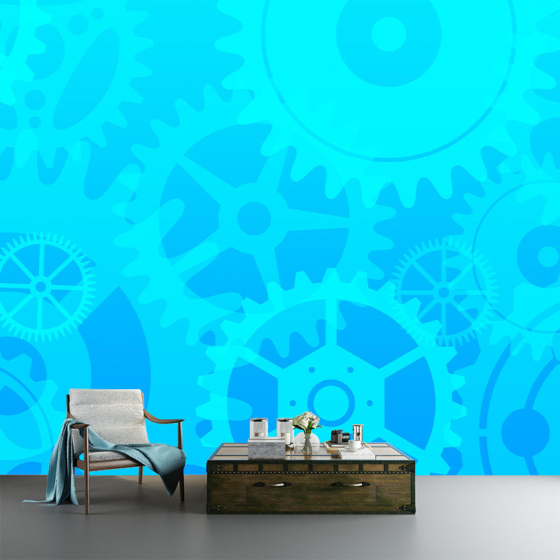Industrial Gear Mural Wallpaper Mildew Resistant Wall Covering for Repair Shop