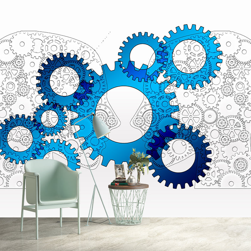 Industrial Gear Mural Wallpaper Mildew Resistant Wall Covering for Repair Shop