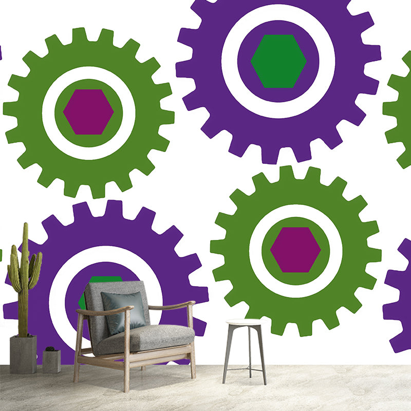 Industrial Gear Mural Wallpaper Mildew Resistant Wall Covering for Repair Shop