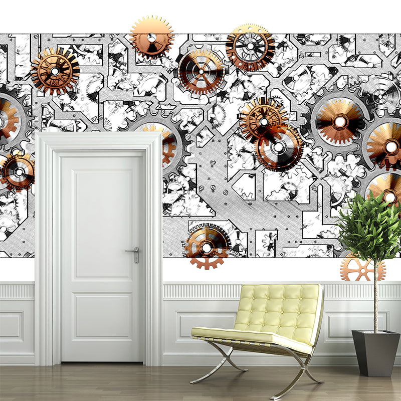 Industrial Gear Wall Mural Wallpaper Mildew Resistant Wall Covering for Wall Decor