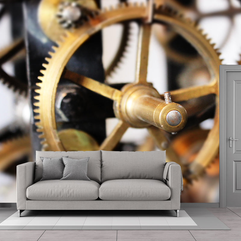 Metal Gear Mural Wallpaper Mildew Resistant Wall Covering for Decoration