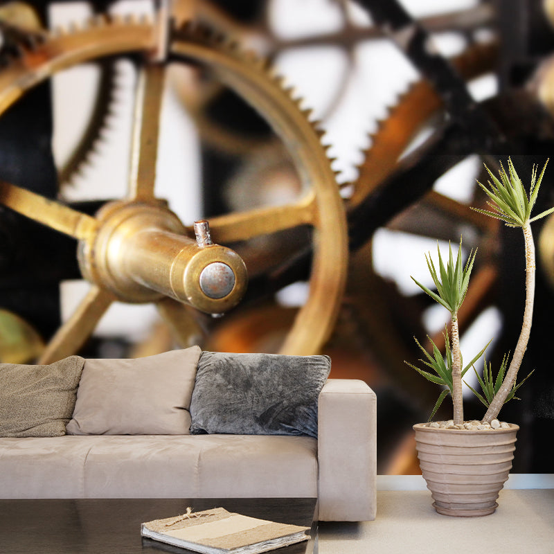 Metal Gear Mural Wallpaper Mildew Resistant Wall Covering for Decoration