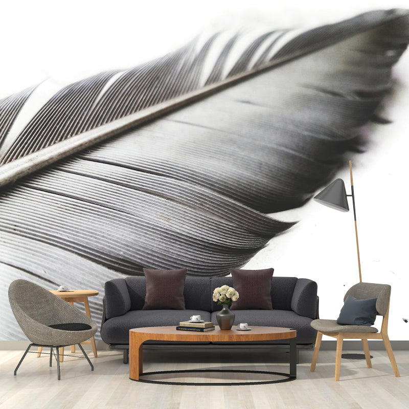 Soft Bird Feather Mural Wallpaper Mildew Resistant Wall Covering for Decoration
