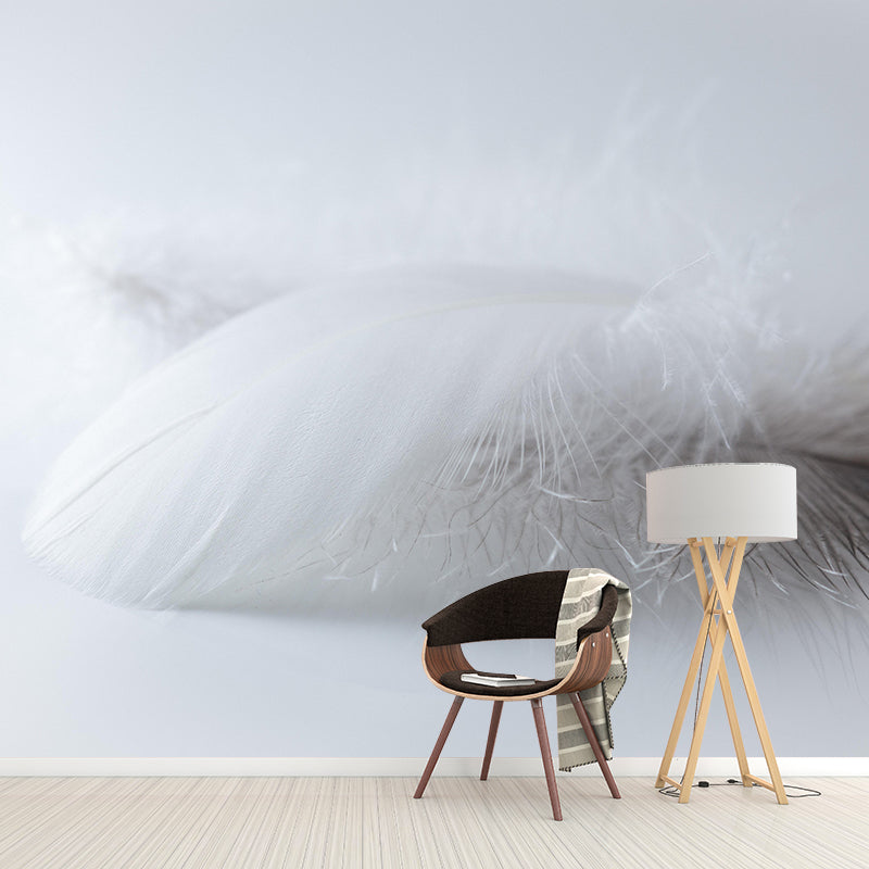 Soft Bird Feather Mural Wallpaper Mildew Resistant Wall Covering for Decoration