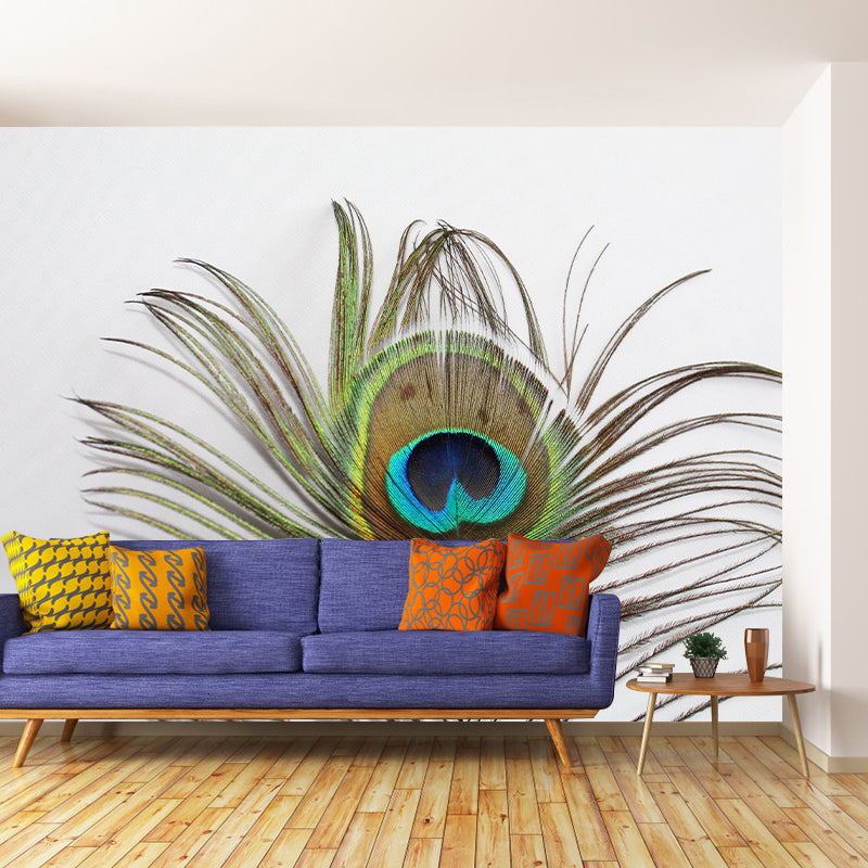 Peacock Feather Mural Wallpaper Mildew Resistant Wall Covering for Decoration