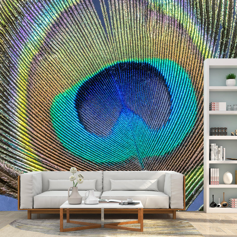 Peacock Feather Mural Wallpaper Mildew Resistant Wall Covering for Decoration