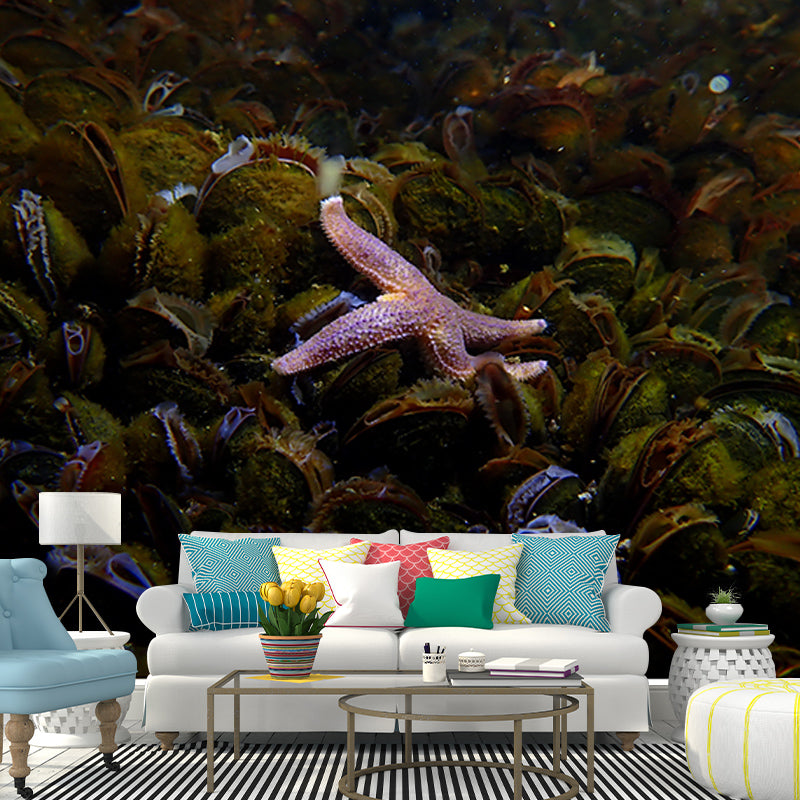 Tropical Underwater Life Mural Wallpaper for Living Room Wall Covering in Soft Color