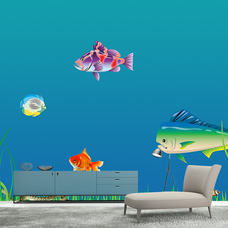 Underwater Creature Illustration Mural Wallpaper for Living Room Wall Covering