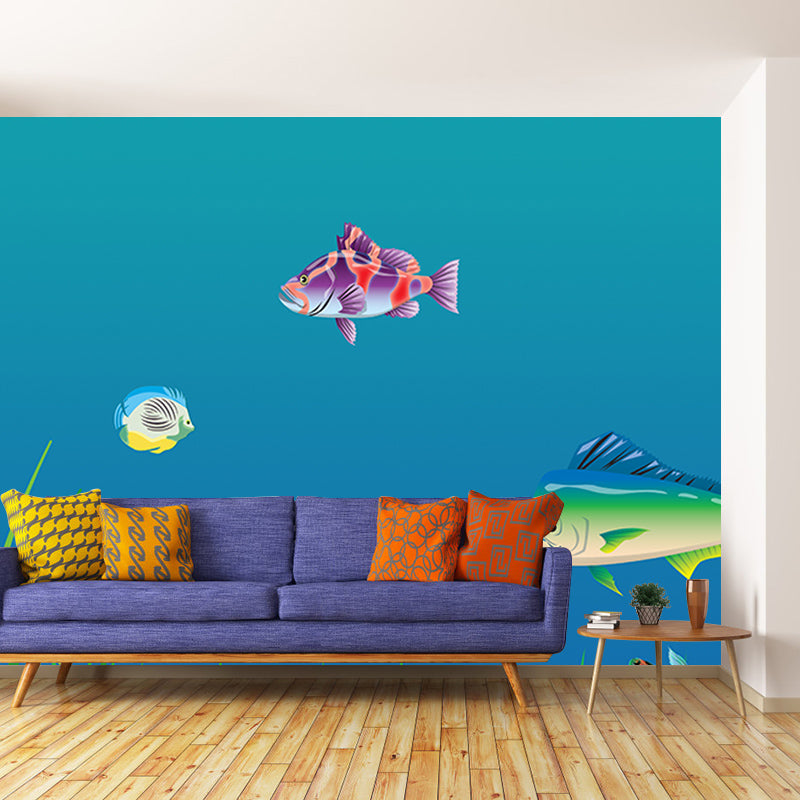 Underwater Creature Illustration Mural Wallpaper for Living Room Wall Covering