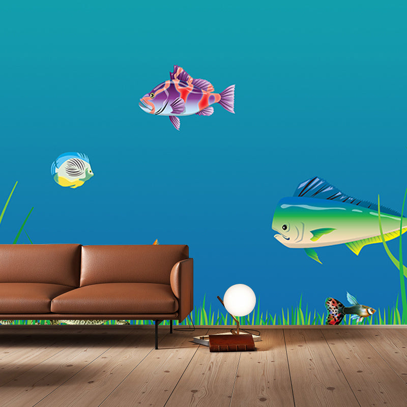 Underwater Creature Illustration Mural Wallpaper for Living Room Wall Covering