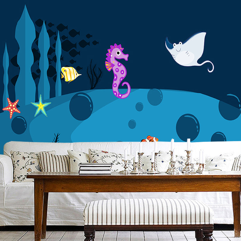 Underwater Creature Illustration Mural Wallpaper for Living Room Wall Covering