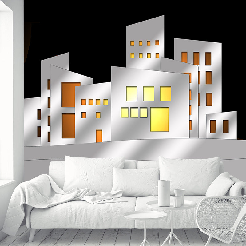 Modern City Illustration Mural Wallpaper for Living Room Wall Covering in Soft Color