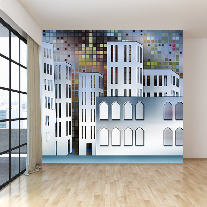 Modern City Illustration Mural Wallpaper for Living Room Wall Covering in Soft Color